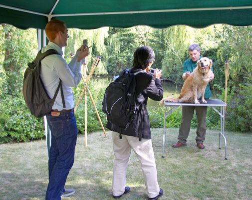 I knew I was in a photo shoot
Mr. Daisuke Okayasu, London Correspondent for [url=http://www.tokyo-np.co.jp]The Tokyo Shimbun[/url] and Andy Joyce watching Richard Chamings perform canine acpuncture.  The Japanese daily newspaper is doing an article on the pampering of pets throughout the world.
Trefwoorden: Richard Spice Golden Retriever acupuncture Tokyo Shimbun Daisuke Okayasu Andy Joyce