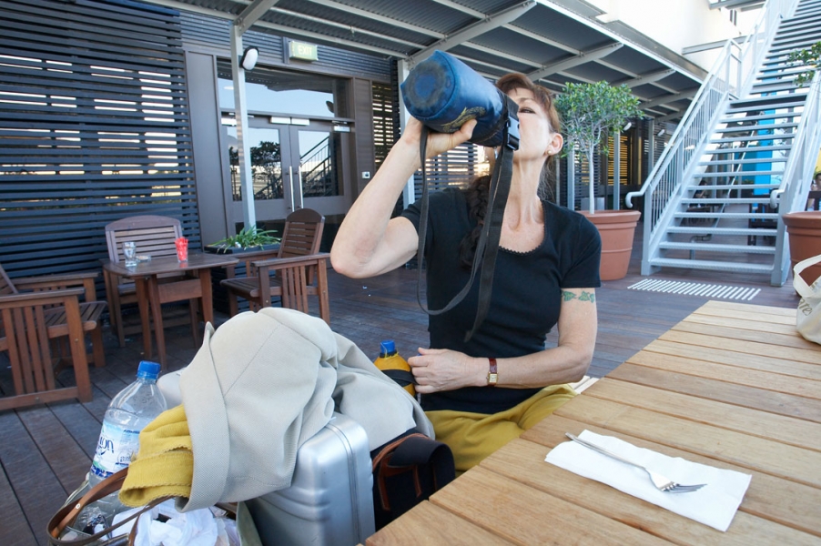 Oh, what a surprise, we found somewhere to eat en route!!
Keywords: Airport Australia Drink Drinking Luggage Marjorie Singapore Tattoo Travel Trip Water
