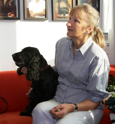 We are having fun - really
Cathy and Woody chillin' out waiting for our time in front of the cameras for the BBC World Service Cooking for Dogs live segment
Keywords: BBC TV studios BBC World Service Cathy Cocker spaniel Cooking For Dogs Recipes Spaniels Woody