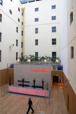 First Floor Lobby - Andaz Liverpool Street Hotel, London
When we returned to the hotel at about 11:30 PM on Sunday, there were no restaurants that were open.  We were told room service was the only choice.  We didn't want to have dinner in our room, so they suggested the balcony area shown in this photograph, just beneath the dusty palm trees.  Up a long flight of stairs --- very difficult for me to climb.
Keywords: Accommodation Accomodation Andaz Five Star Hotel Hotels Hyatt Liverpool Street Lobby Luxurious Luxury Palm Trees Top Class