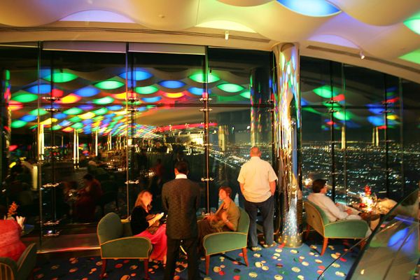 Burj al Arab Cocktail Lounge
We sat on a bit of a raised platform, and we could see Dubai itself through the windows from our perch.
Keywords: Burj al Arab perch Dubai night time view