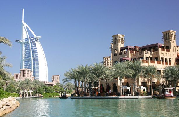 Burj al Arab Hotel
With the Madinat Jumeirah "souk" to the right.  This isn't a souk like the traditional souks in Istanbul and Aman, but isn't a shopping centre either.  It's quite spectacular.
Keywords: Burj al Arab Hotel Madinat Jumeirah souk Dubai