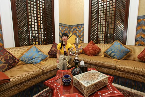 Marjorie in the Lobby of the Madinat Jumeriah
Checking in to our villa in the Dar Al Masyaf.
Keywords: Marjorie lobby Madinat Jumeriah Dar Al Masyaf Marjorie check in