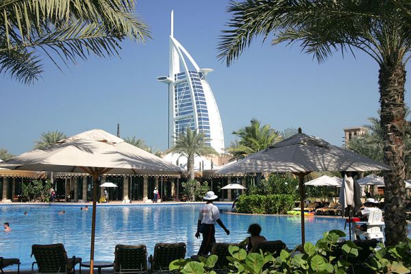 Burj Al Arab Hotel
The Burj Al Arab Hotel towering over the large swimming pool at the Madinat Jumeirah Hotel.  There were more life guards per square inch at this pool than I'd ever seen.
Keywords: Burj Al Arab Hotel Madinat Jumeirah swimming pool life guards Dubai