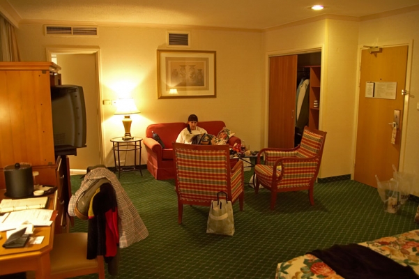 Marjorie in the Hotel
We were only at the Renaissance Hotel in Manchester for one night.  How could we have made such a mess in so little time?
Keywords: Marjorie Renaissance Hotel Manchester mess