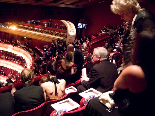 Our Seats in the Royal Opera House, Covent Garden
The 2008 BAFTA Film Awards.  Our seats were in the last row of the highest balcony.  We could barely see the stage.  As I walk, slowly, with a stick I was worried that I was miles from the nearest lift (or even exit) should there be any sort of a problem.
Keywords: BAFTA Covent Garden Film Awards Royal Opera House