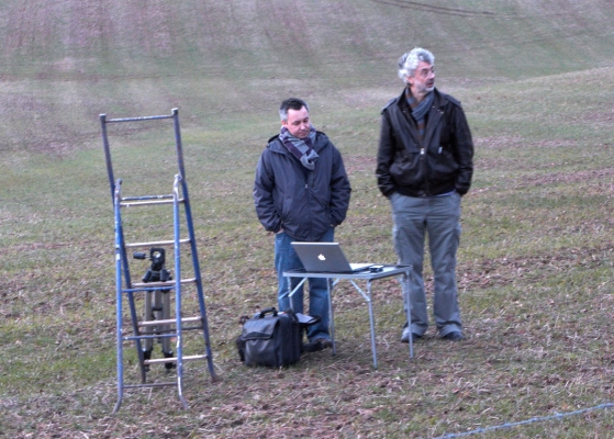 Colin Thomas and Silas Getting Ready to Photograph
[url=http://www.colinthomas.com/]Colin Thomas[/url] was looking for someone who could build a large bonfire for a photo shoot.  His timing was perfect:  it's the time of year when most people cut the leylandii hedges and other trees.  Colin and his assistant Silas etting up in the field next to the entrance to Lord's Wood.
Keywords: Bonfire Colin Thomas Deforestation Deforested Environment Fire Firewood Flames Ladder Laptop Leylandii Lords Wood Lord's Wood Molten Photographer Red Hot Woodland