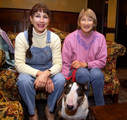 Marjorie and Cathy at Tea
The Lygon Arms Hotel, Broadway, in the Cotswolds.  Waiting for our afternoon cream tea.  
Keywords: Marjorie Cathy Tapa English Bull Terrier Lygon Arms Hotel Broadway Cotswolds cream tea
