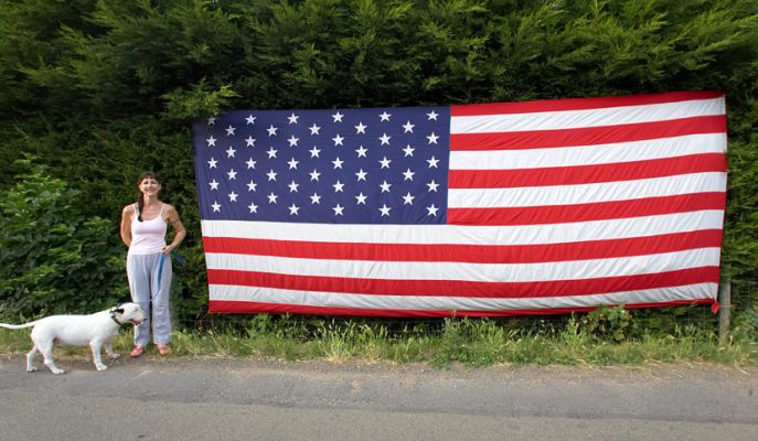4th of July Flag
Marjorie and Kiko by our July 4th American flag, on the hedge in front of Whitecroft.
Schlüsselwörter: Marjorie Kiko English Bull Terrier American Flag 4th of July 4 celebration patriotic Colletts Green hedge stars stripes
