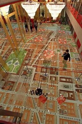 Dining Room With A Map of Torino
This dining room at the Torino Mediacentre had a map of the city on the floor.  There are also see-through plastic tables and chairs, but they're difficult to spot.
Keywords: Torino map media centre mediacentre