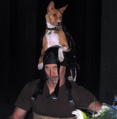 Matthew Barney and Zuko
Testing the dog harness.
Keywords: Zuko Basenji dog Matthew Barney Guardian of the Veil