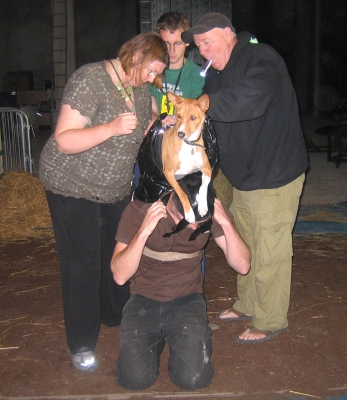 Adjusting Zuko's Harness
Matthew Barney will be on the stage with Zuko in a harness over Matthew's head.
Ključne besede: Matthew Barney Zuko Basenji dog Guardian of the Veil