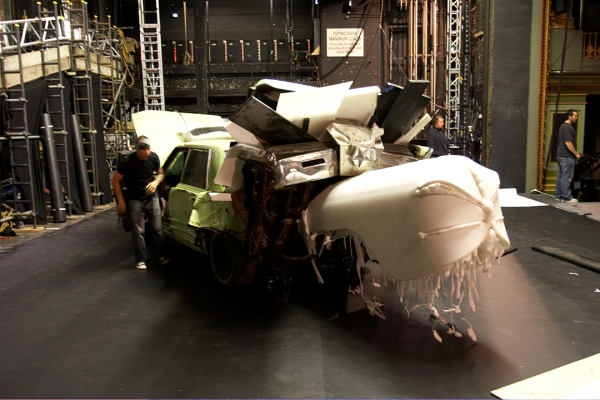 The Wrecked Chrysler Imperial
From the [i]Cremaster 3[/i] film.  With the white plastic cow dummy at the back.
Anahtar kelimeler: Chrysler Imperial Cremaster 3 cow dummy Matthew Barney Manchester Opera House