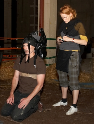 Matthew Barney and Lise Marker
Testing the special harness to hold Zuko the basenji dog.
Keywords: Matthew Barney Lise Marker basenji dog harness