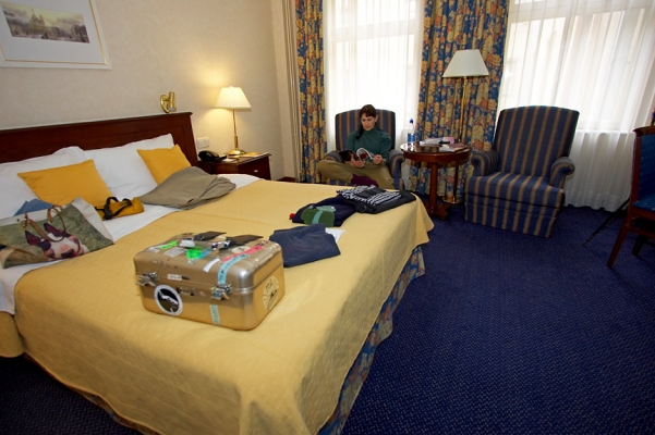 Radisson SAS Royal Hotel - St. Petersburg
Marjorie reading a guidebook in our room in the hotel, before going out to see the city -- and having my camera stolen, and then my wallet.
Keywords: Marjorie Radisson SAS Royal Hotel St. Petersburg