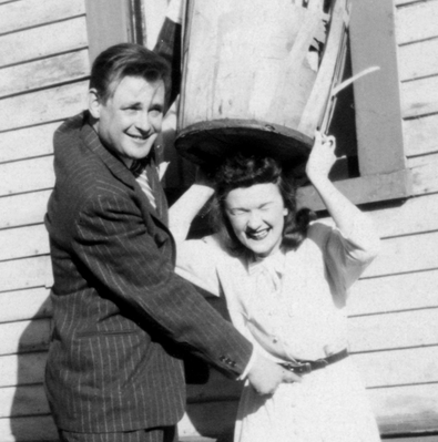 John Walsh Holding a Basket Above Emily Walsh's Head
I spoke to Emily recently and asked if she remembered this photograph, but she didn't.  No wonder -- it was taken around 1947 or 1948.
Anahtar kelimeler: emily walsh john walsh