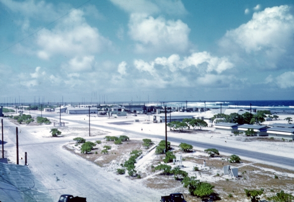 Main Street on Wake Island - PAAVille
My father lived on Wake Island for quite a while in the early 1950's when he worked for PanAm.  Not much traffic.
Keywords: Atoll Atolls Island Islands Ocean Oceans PAA PAAVille Pacific Ocean Pan American PanAm Wake Island