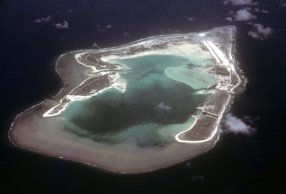 Wake Island from the Air
My father, Woody Walsh, was stationed by PanAm on Wake Island in, I believe, 1953.  At the time Wake Island was a refuelling airport for the China Clippers en route from the West Coast to the Orient.
Keywords: Atoll Atolls Island Islands Ocean Oceans PAA PAAVille Pacific Ocean Pan American PanAm Wake Island