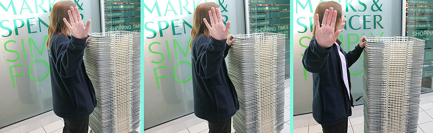 Marks and Spencer Cherwell Valley
This M&S employee pushed this large cart right in front of us while we were waiting to purchase our cola and sushi.  No apologies:  it was like we weren't even there.  When we asked her if she'd even noticed us, she was rude and officious.  At M&S, clearly the wire baskets take priority over the customers.  She had no name tag, so I thought I'd snap her photo outside the store.  She didn't like that.  See: [url]http://www.sucks.org.uk/?p=2[/url]
Keywords: Marks & Spencer wire baskets Cherwell Valley