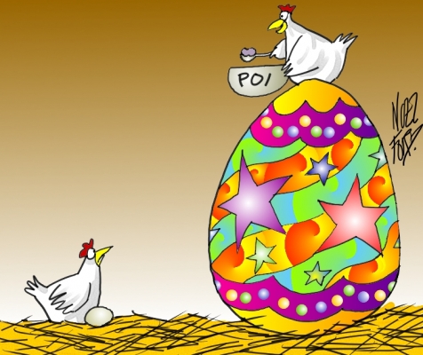 April 2001 Poi Company Cartoon
Easter eggs were the theme for Noel Ford's monthly Poi Company cartoon, used on our invoices.  This is the cartoon for April 2001.
Keywords: Noel Ford Easter egg decorated poi chickens hatch