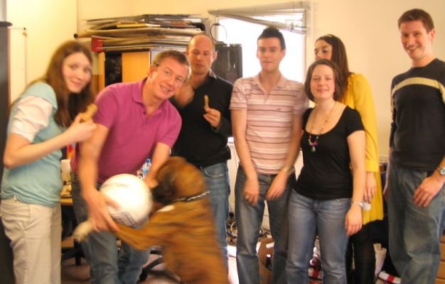 Basil's Birthday Party
Our customer, Alice, said the photo is "sadly a bit blurry but Basil kept running around so excited!" 

Keywords: Basil birthday party dog birthday Alice