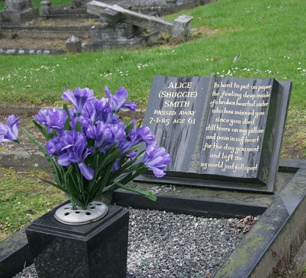 Bromsgrove Cemetery
I thought this inscription was quite moving.  Too bad about the plastic flowers.  May 2005
Ключові слова: Bromsgrove Cemetery grave inscription plastic flowers