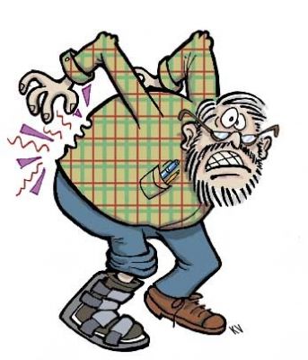 Craig's Back
My friend [url=http://www.kvgraphics.com/]Bob Cavey[/url] sent me this cartoon to show me dealing with my Achilles' tendonitis [i]and[/i] a fractured back.  The look on my face says it all.
Klíčová slova: Achilles' tendonitis fractured back Bob Cavey Robert Cavey KV Graphics cartoon Craig pain