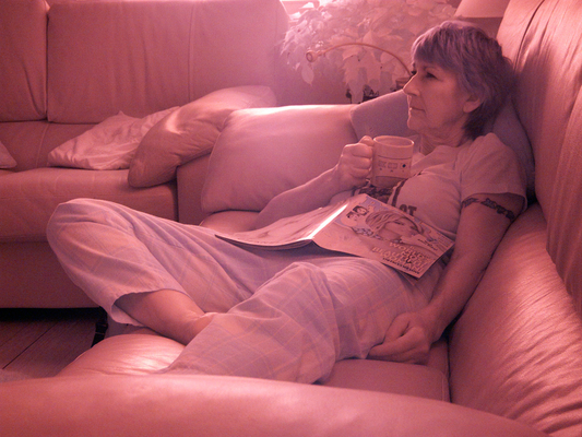 Marjorie Having Coffee and Watching Junk TV
Keywords: Stimpson Hill Marjorie coffee couch TV infrared