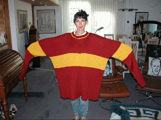 Marjorie and the Hand Knit Harry Potter Sweater
This is the size they ordered.  Isn't it?
