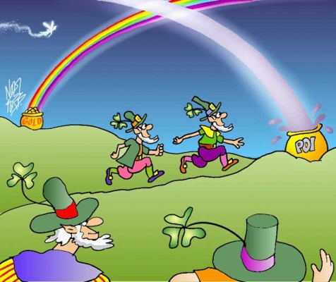 March 2001 Poi Company Cartoon
We put a cartoon on our invoices each month -- created by Noel Ford in the UK.  This is the cartoon for March 2001.
Keywords: St. Patrick's Day leprechaun pot of gold rainbow Poi fairy