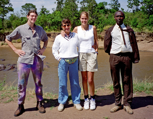 Marjorie and Chase and End-of-Picture Guys
On safari in the Masai Mara, Kenya -- with hippos in the background.
Keywords: Marjorie Chase Kenya hippos Masai Mara