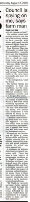 Worcester News - 12 August 2009 - Page 2
Continuation of the article - "They're Spying on Me"
Keywords: Andy Ferguson Malvern Hills District Council spies Orwell Orwellian