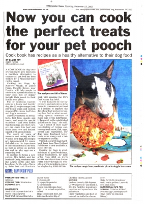 Review of "Cooking for Dogs" from Worcester Evening News
December 13 2007 issue of the [i]Worcester Evening News[/i].
Klíčová slova: Cooking for Dogs Worcester Evening News Tapa English Bull Terrier pizza recipes cookbook