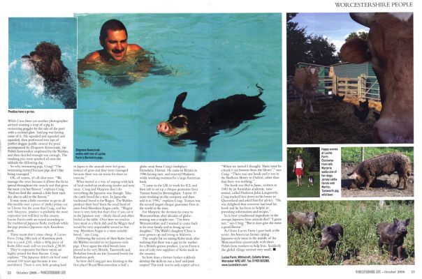 [i]Worcestershire Life[/i] - October 2006 (Page 3 and 4)
Lucies Farm is featured in a four page colour spread in the October 2006 issue of [i]Worcestershire Life[/i] --- it seems to be spread at every news agent and grocery store in the county.  This is page 3 and 4 of the article.
Λέξεις-κλειδιά: Zbig Worcestershire Life swimming pig Bali India Wild Boar Berkshire pig Kurobuta article