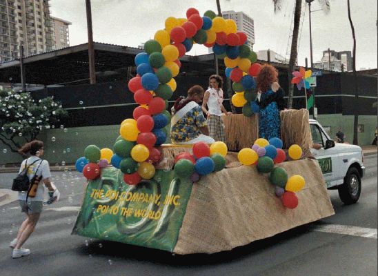 Our Gay Pride Parade Float
"Somewhere Over the Rainbow" meets "Tiny Bubbles" --- down Kalakaua Avenue in Waikiki
