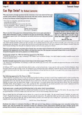 Can Pigs Swim?
An article by Richard Lutwyche from the [i]Tamworth Trumpet[/i], the publication of the [url=http://www.tamworthbreedersclub.co.uk]Tamworth Pig Breeders' Club[/url].  Mr. Lutwyche's article features (of course) a photograph of one of our Tamworth pigs having a nice swim.
Keywords: Tamworth pig swimming pig Richard Lutwyche Tamworth Pig Breeders Club