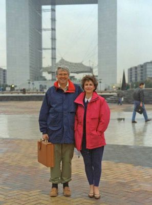 Marjorie and Me in Paris, at the Transax SNC Offices
What's with the strange "high water" pants that I'm wearing?  And doesn't the weather in Paris look wonderful?  Not exactly the Paris of [i]Gigi.[/i]
Keywords: Paris Marjorie Craig Transax SNC