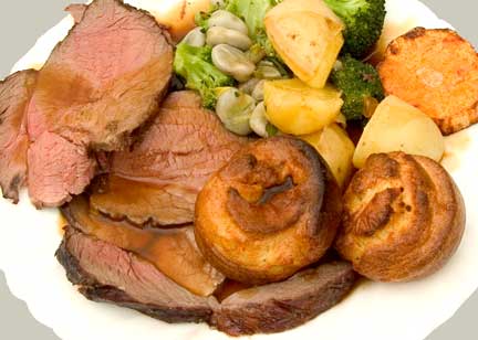 Scottish | Kobe Topside with Home Grown Veggies
Beestings is the first milk from a cow (otherwise called colostrum).  We've just acquired a "house" cow, Carole.  She has a new calf, but there's plenty of colostrum.  A farm treat is beestings Yorkshire pudding.  So Marjorie made them --- and what better to have with a slow-cooked, tender Scottish | Kobe roast and vegetables grown here at Lucies Farm.
Keywords: beestings Yorkshire pudding colostrum topside roast beef vegetables