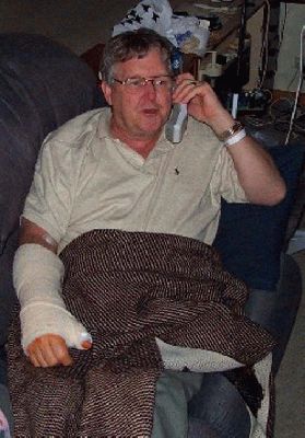First day home after operation on hand May 2003
John home after an operation on his hand to correct arthritis May 2003
